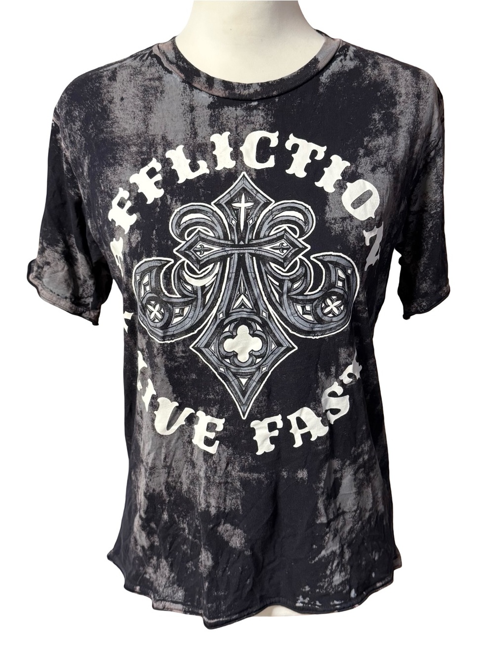 Affliction Royale Live Fast Cross Tee Acid Wash Cyber Y2K Grunge Shirt Large